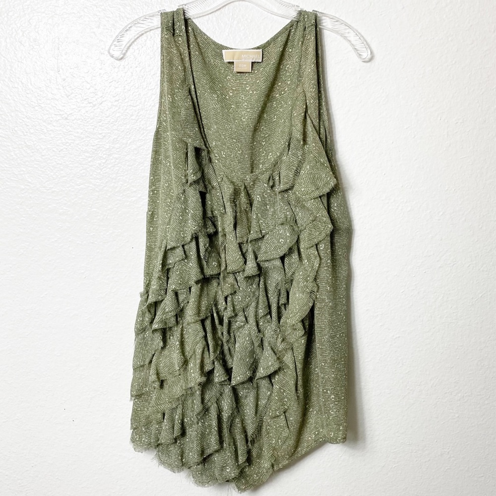 MICHAEL KORS Plus Size 20W Ruffle Women's Green Blouse